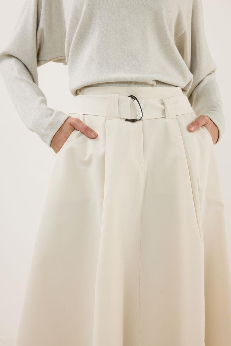 Cream Panel Hem Belted Skirt