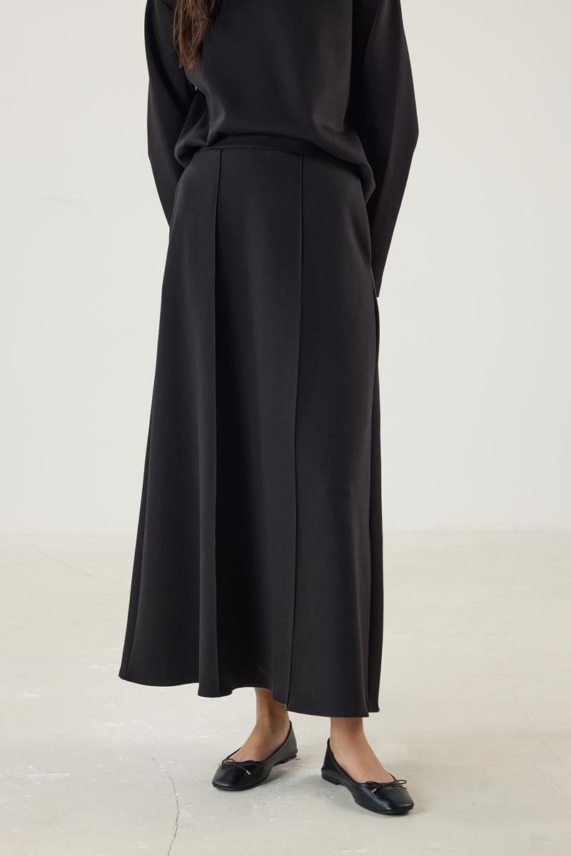 Black Flared Skirt with Stitch Detailing