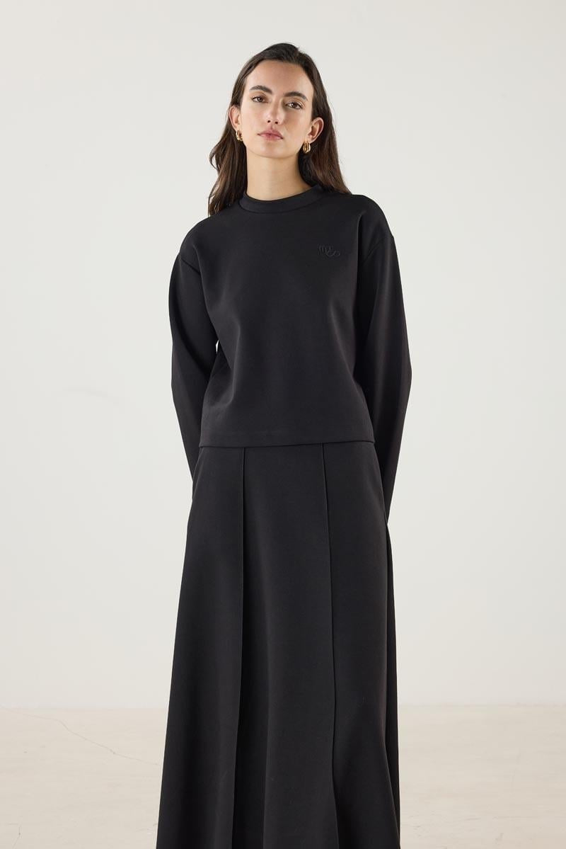 Black Flared Skirt with Stitch Detailing