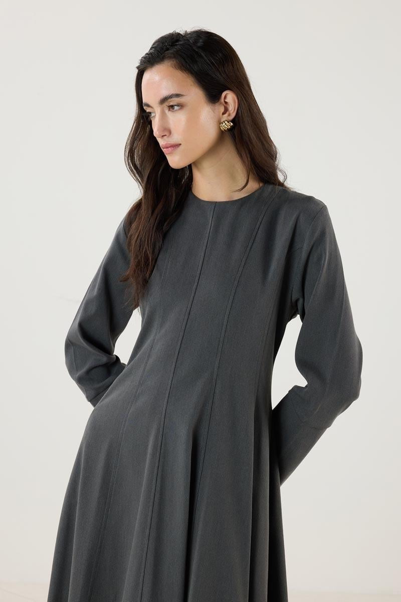 Anthracite Flared Dress with Wide Cuffs