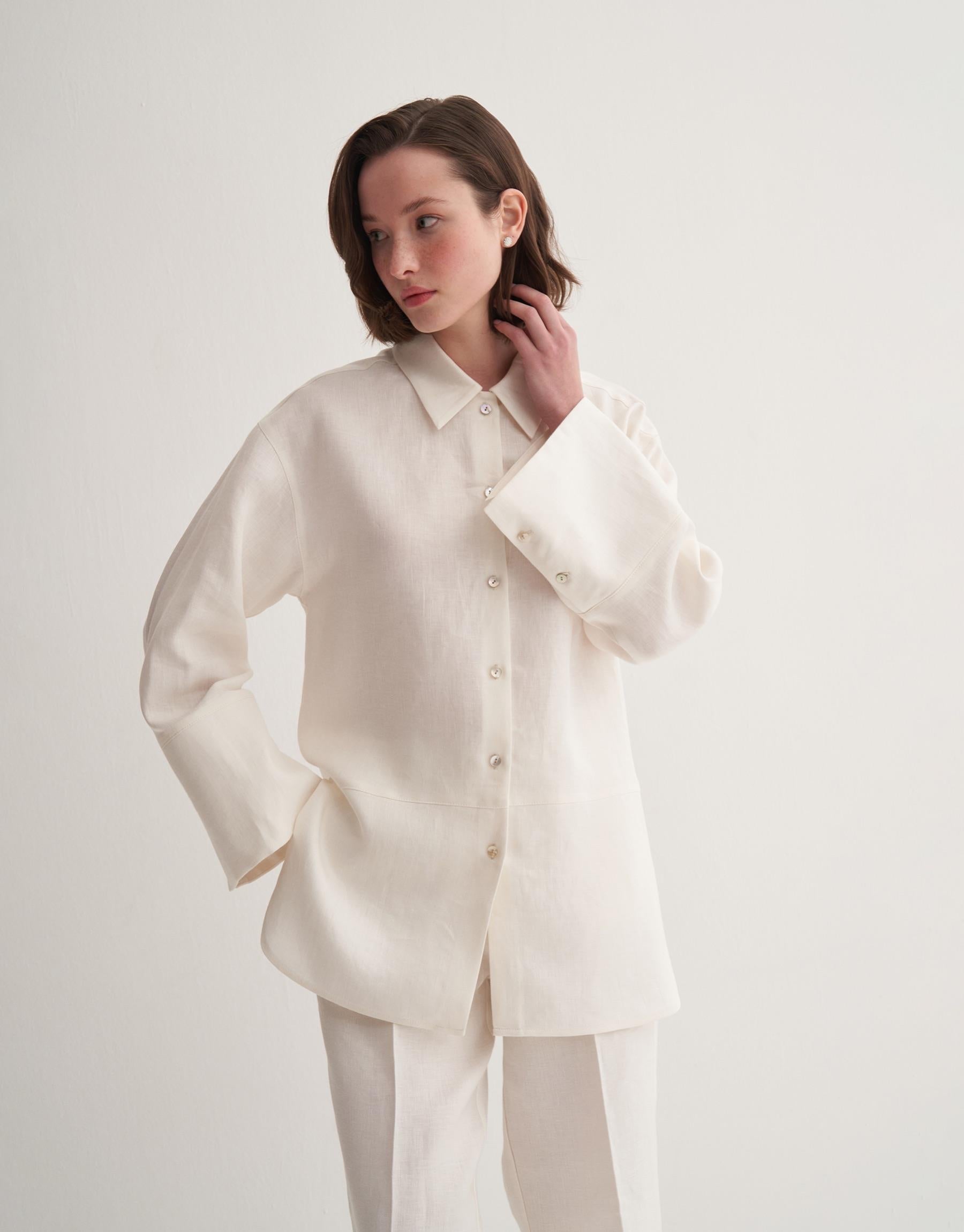 Kkdesign Linen Cut Detail Shirt Ecru