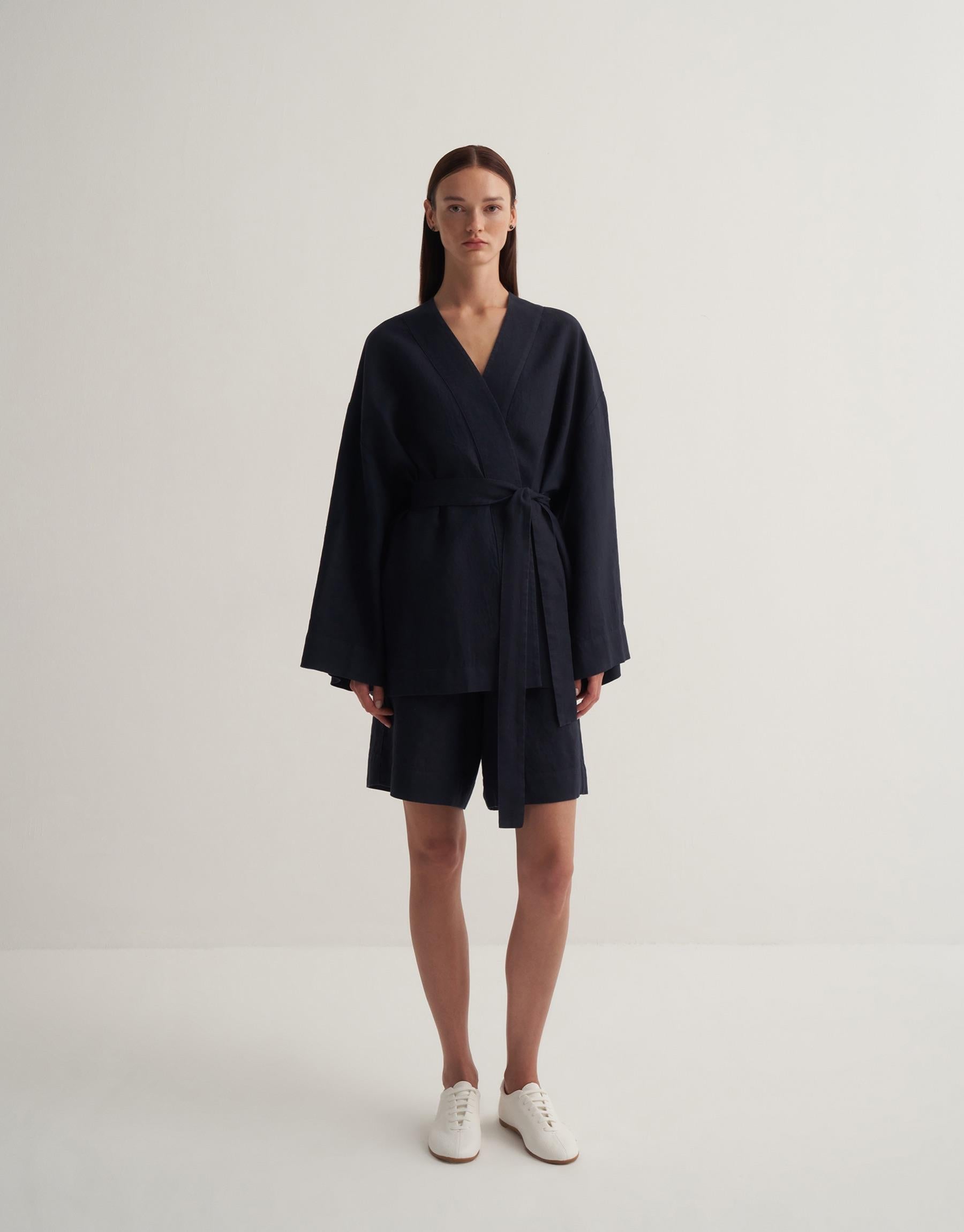 Kkdesign Linen Kimono Navy Blue