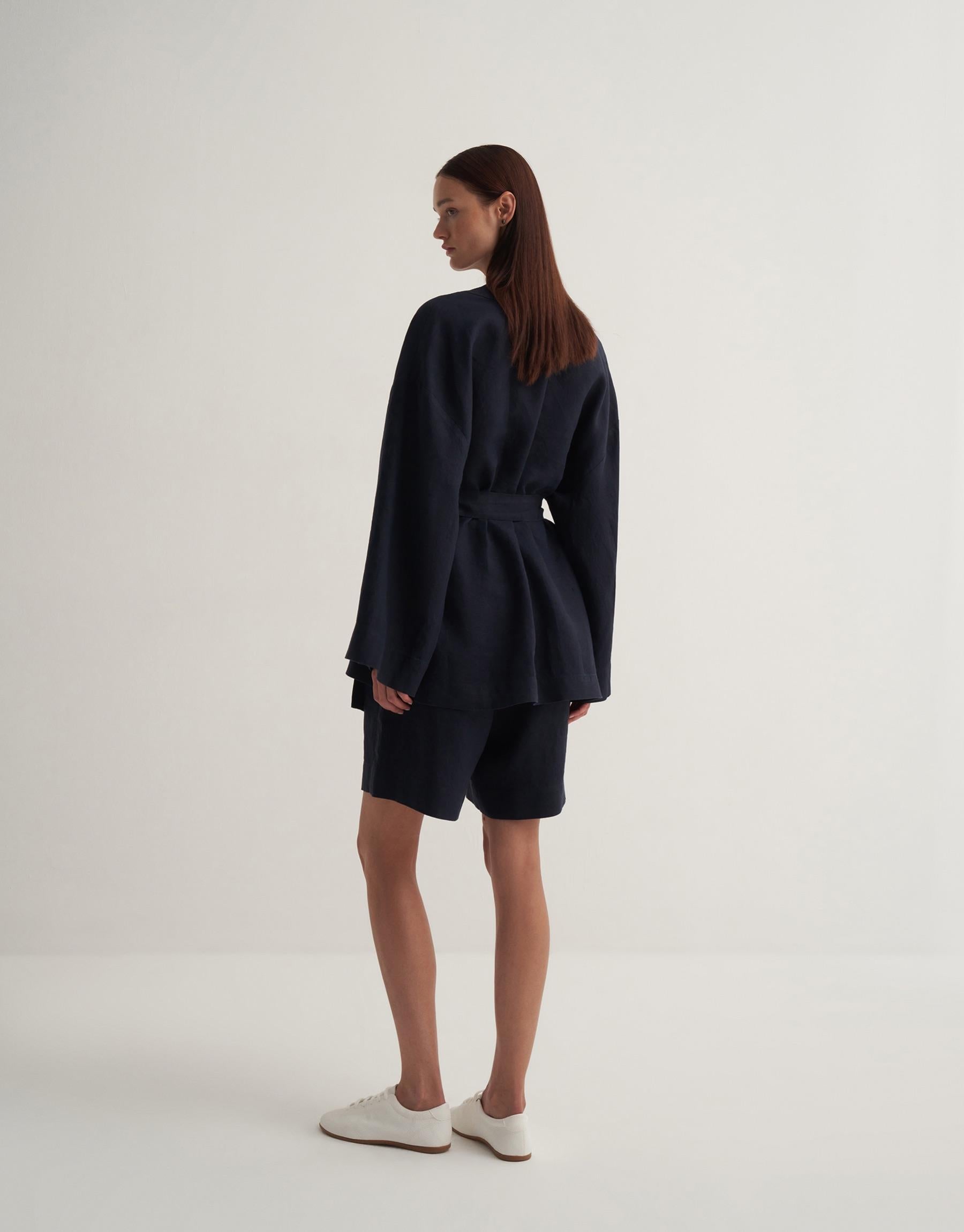 Kkdesign Linen Kimono Navy Blue