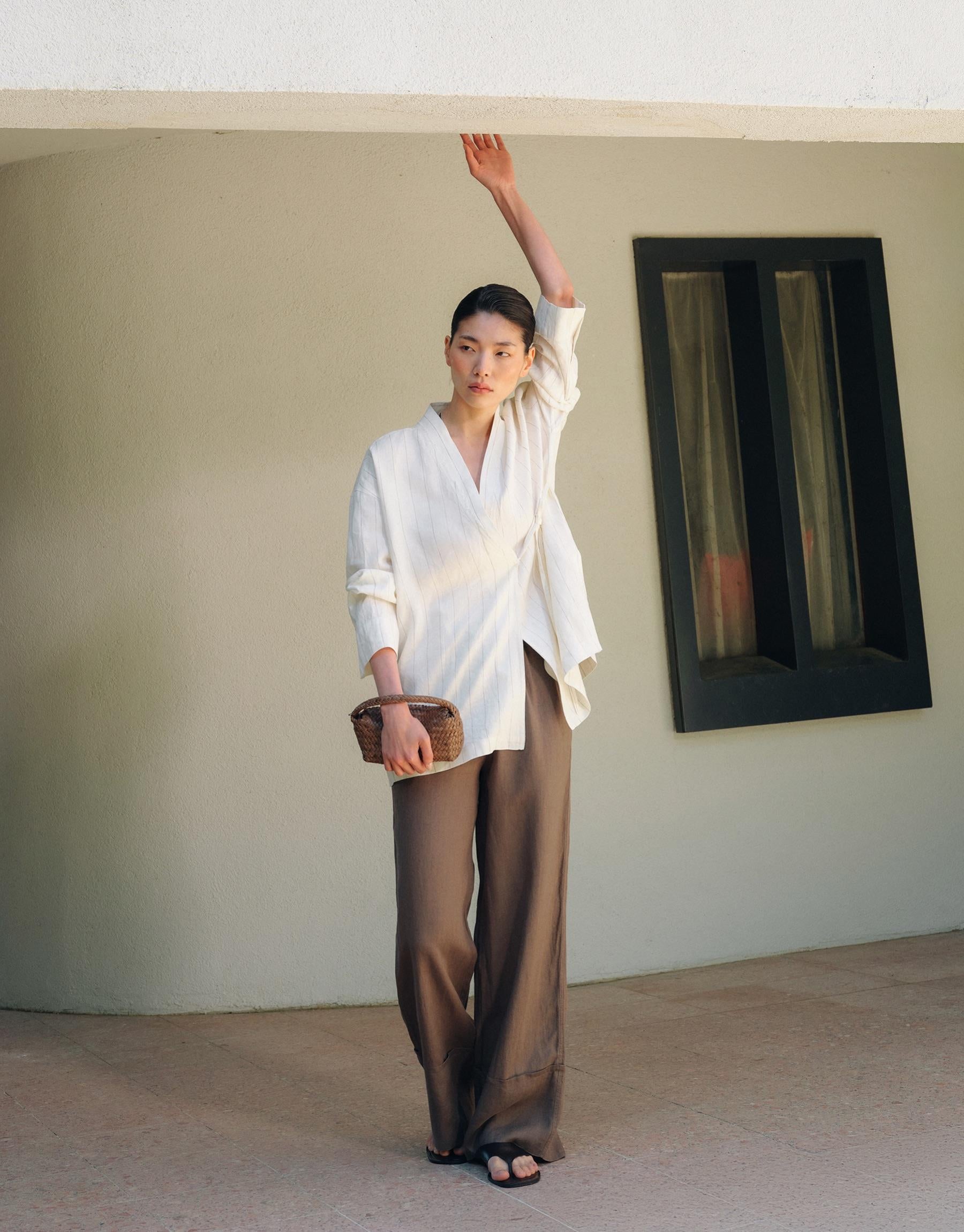 Kkdesign Linen Striped Kimono Ecru