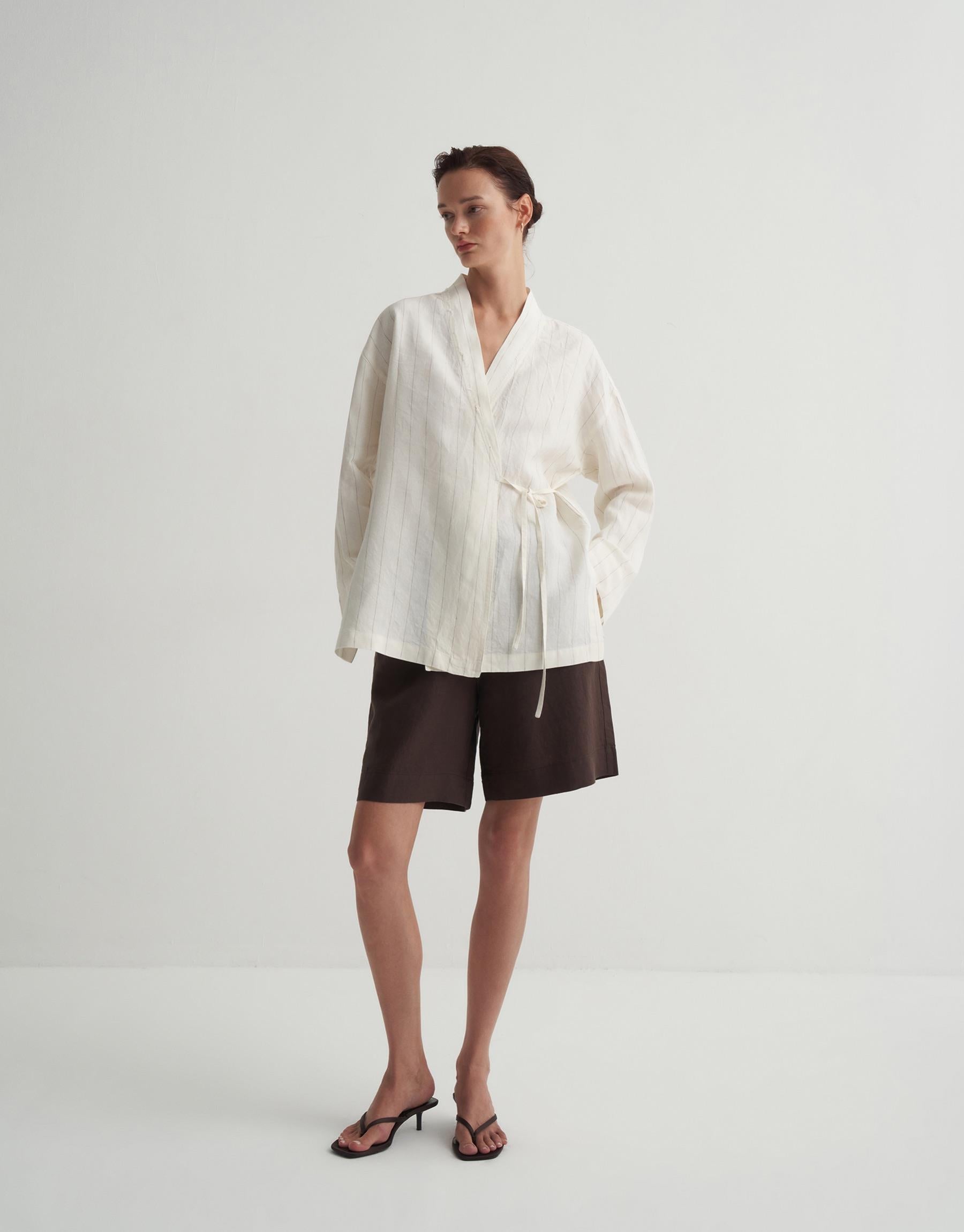 Kkdesign Linen Striped Kimono Ecru