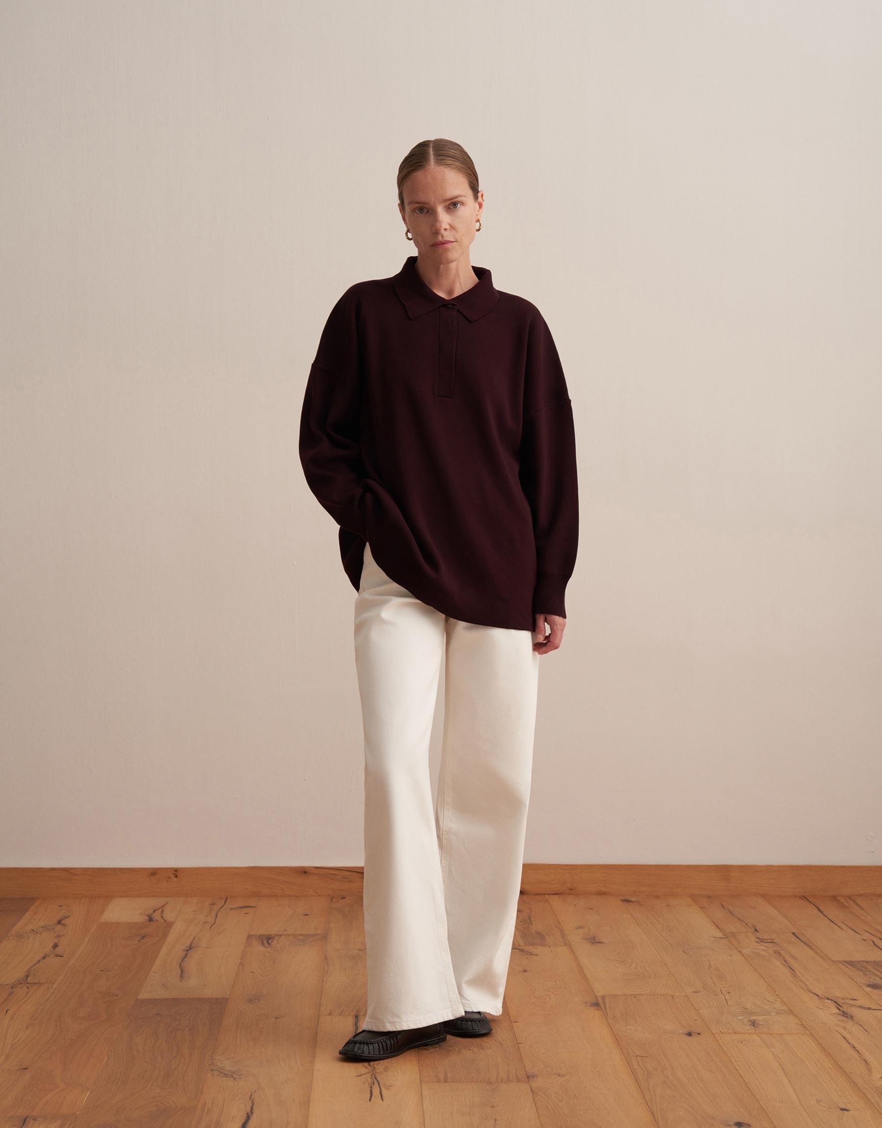 Cotton Polo Neck Knit Sweater