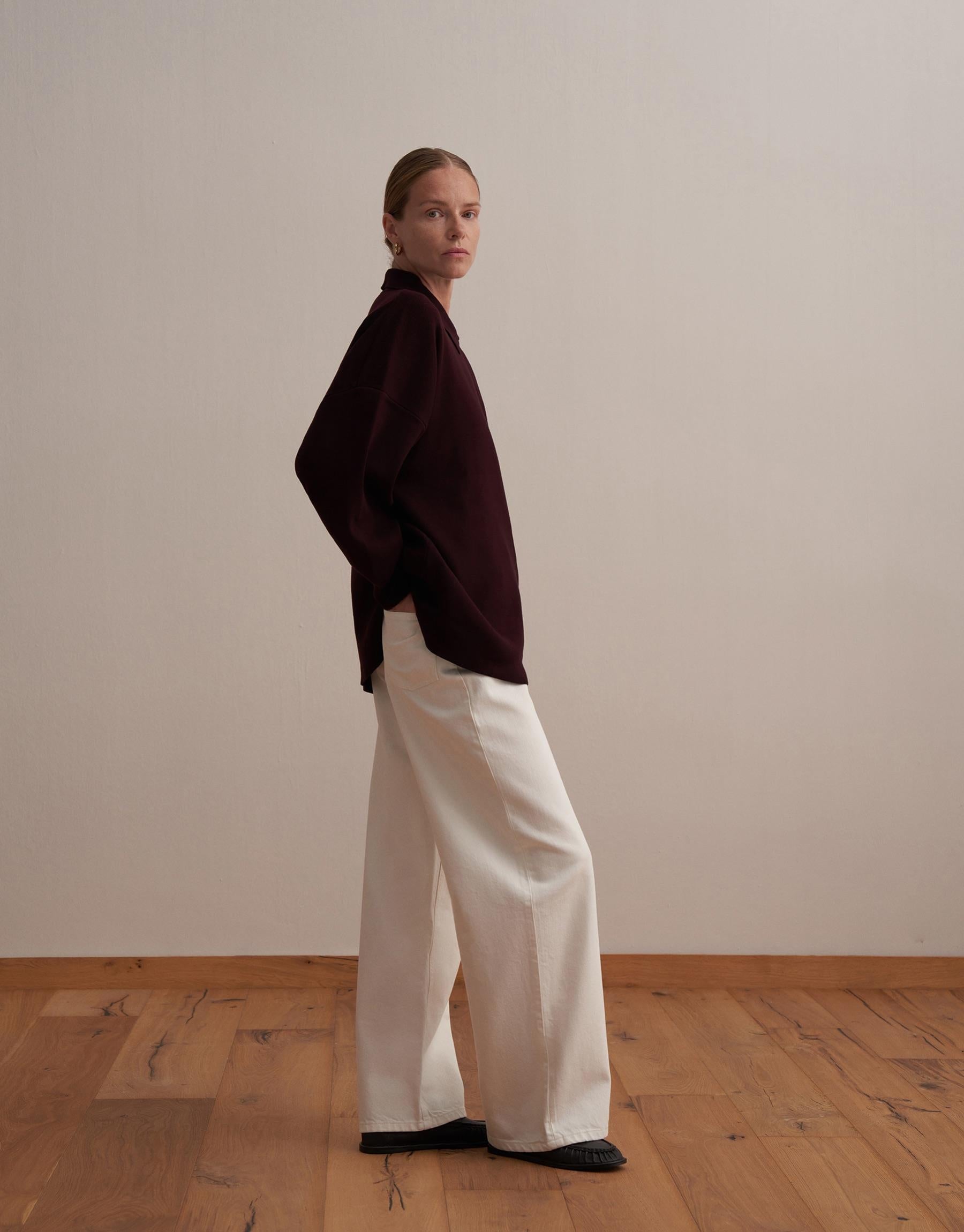 Cotton Polo Neck Knit Sweater