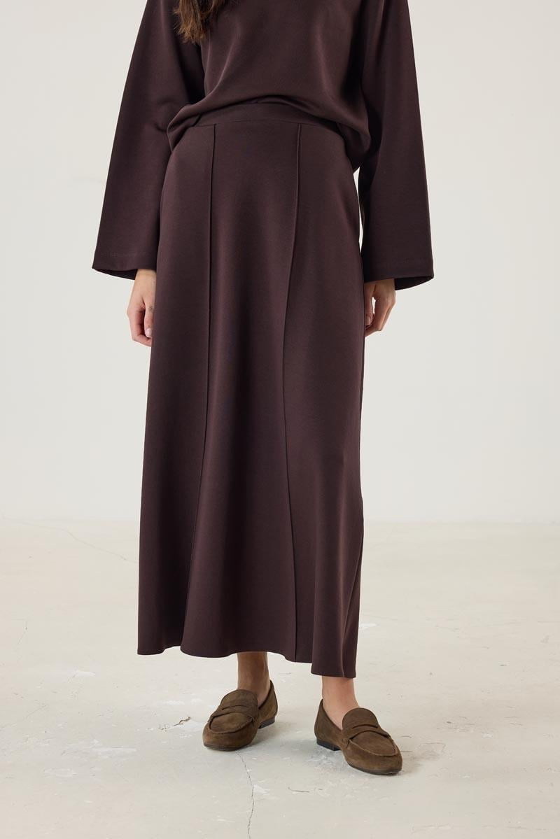 Dark Brown Flared Skirt with Stitch Detailing