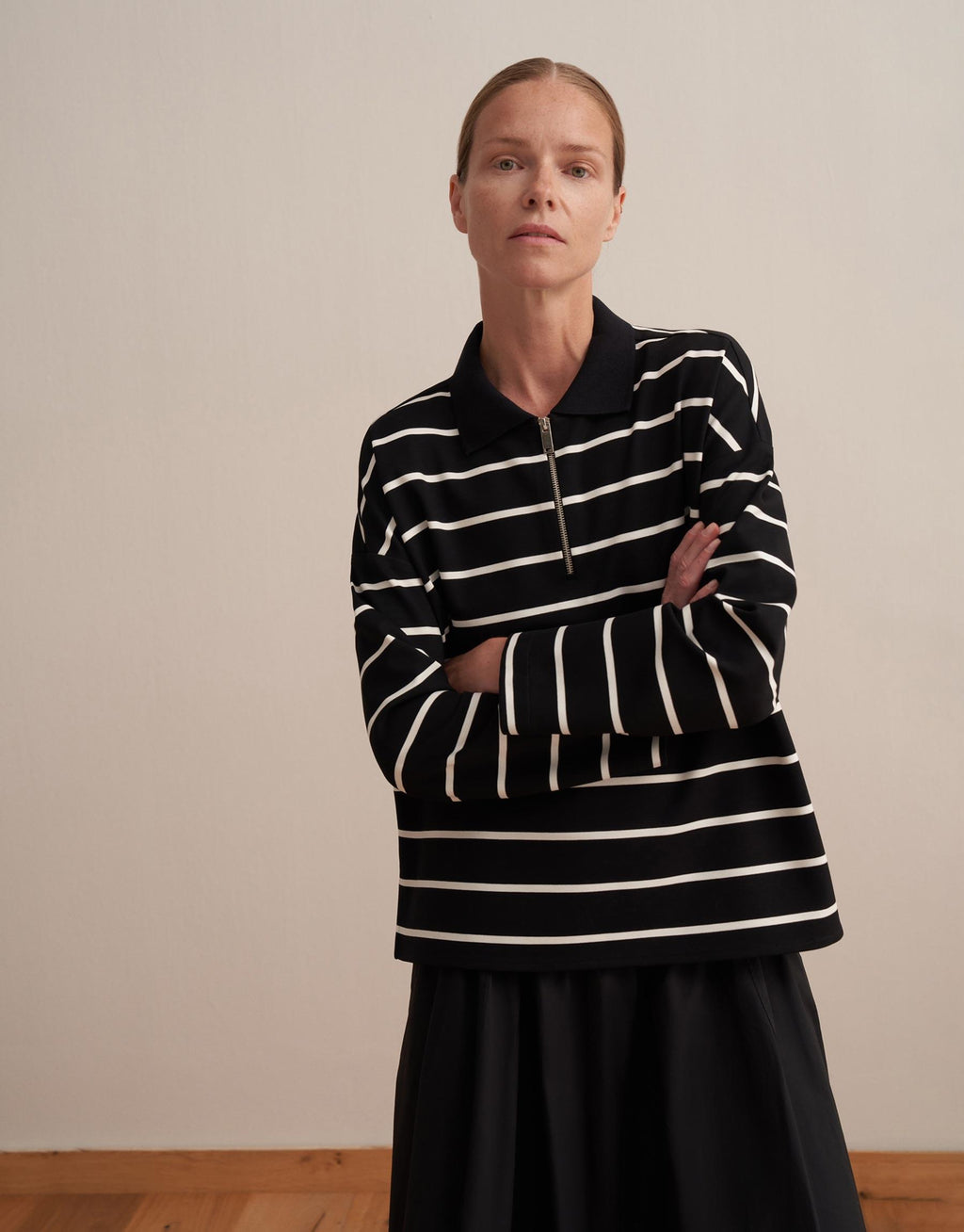 Polo Neck Striped Sweatshirt