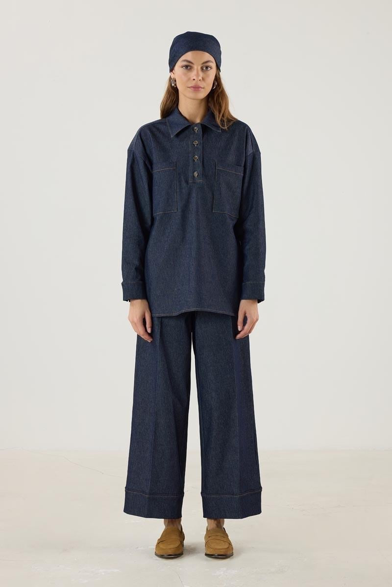 Dark Blue Denim Shirt with Pockets