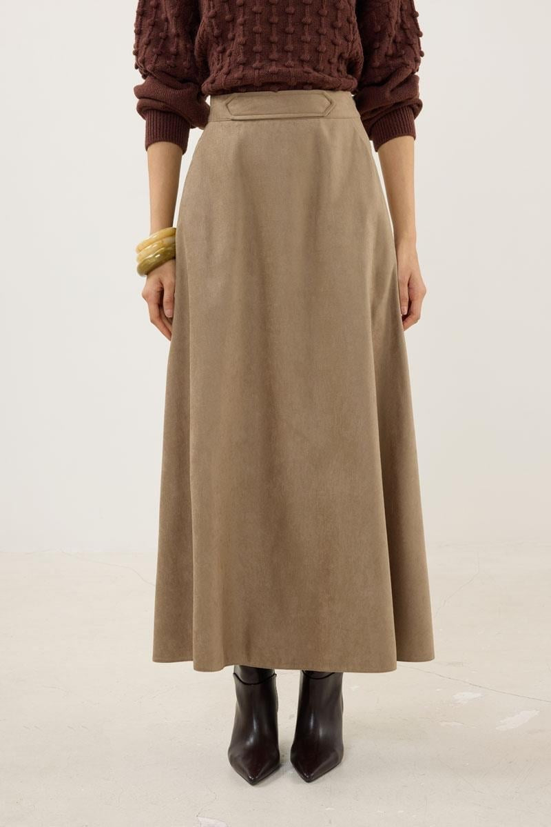 Taupe Suede Flared Skirt