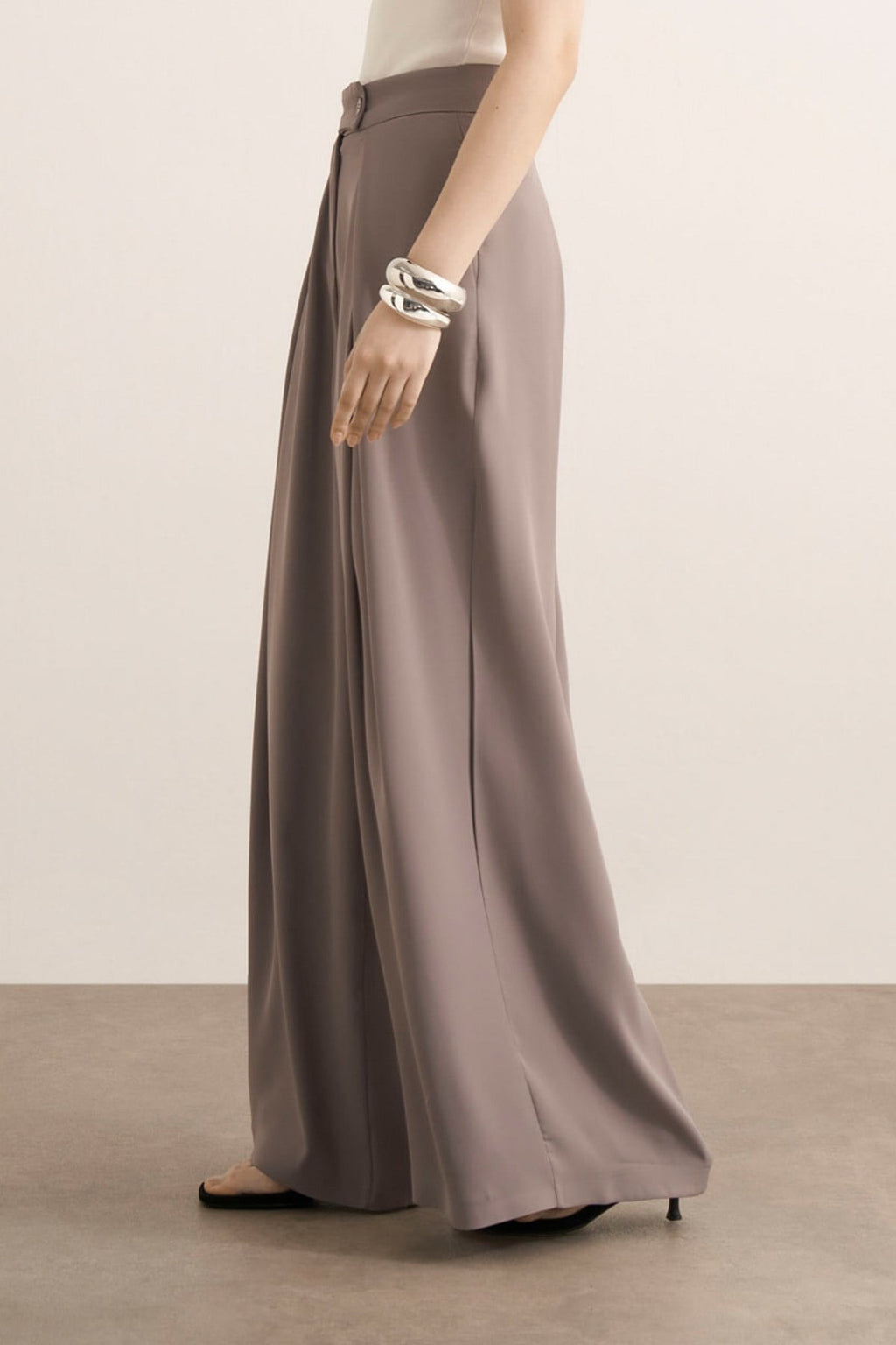 Leona Ruffle Wide Leg Pants Cool Mink