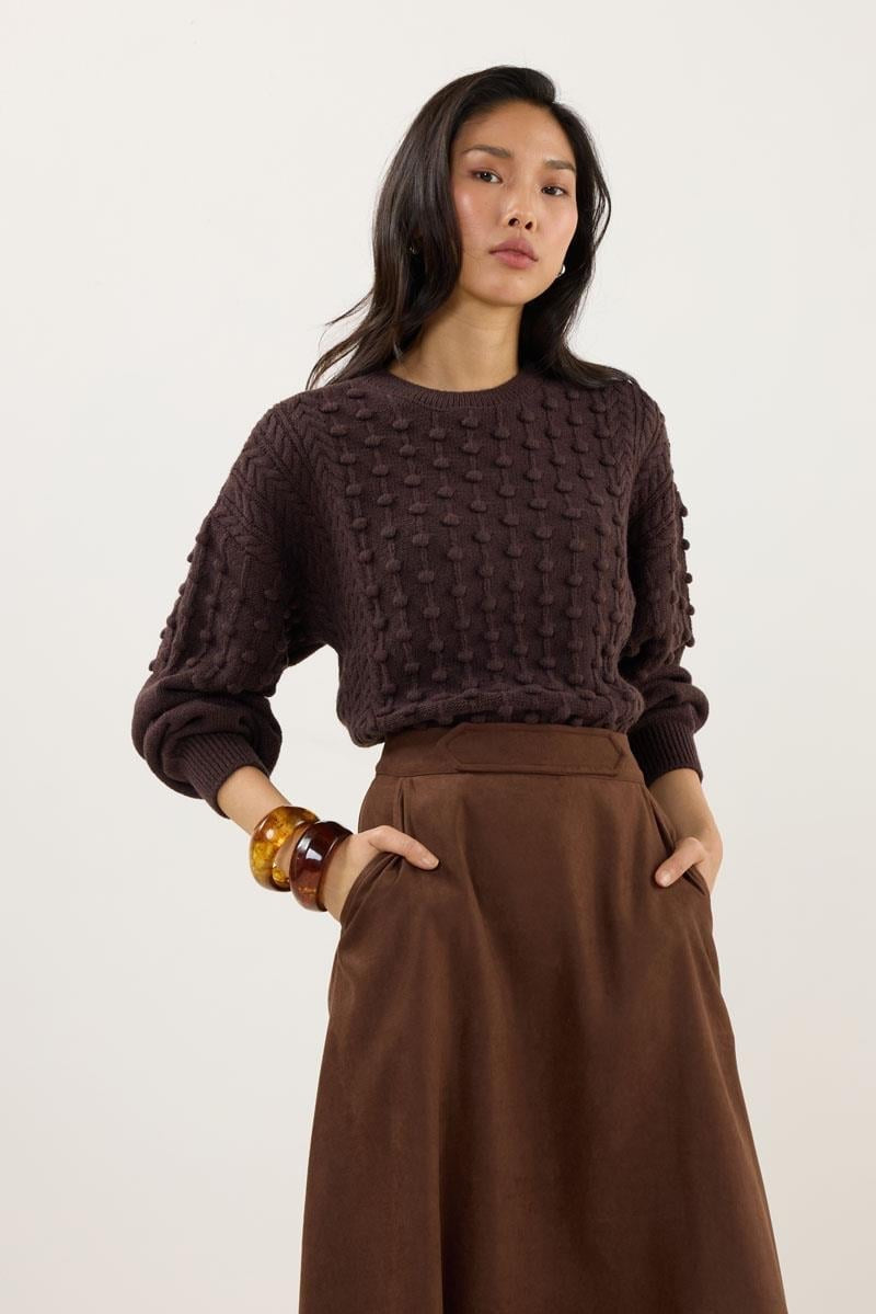 Dark Brown Suede Flared Skirt
