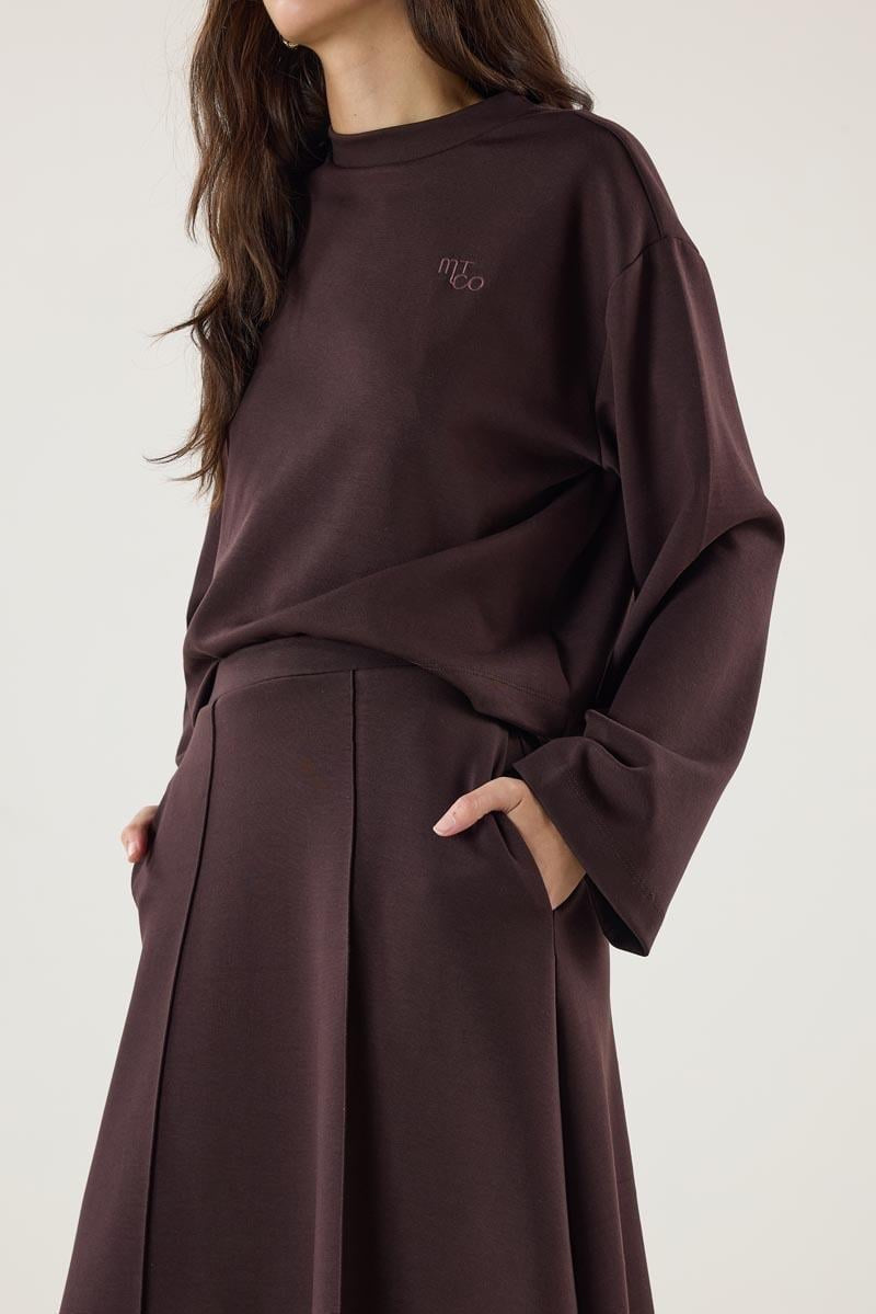 Dark Brown Flared Skirt with Stitch Detailing