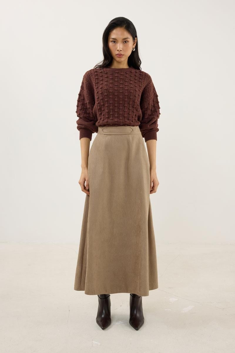 Taupe Suede Flared Skirt