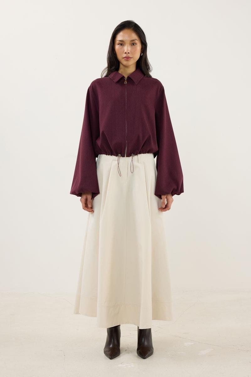 Burgundy Zippered Bomber Jacket