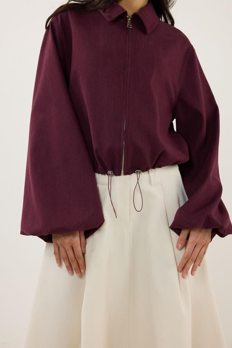 Burgundy Zippered Bomber Jacket
