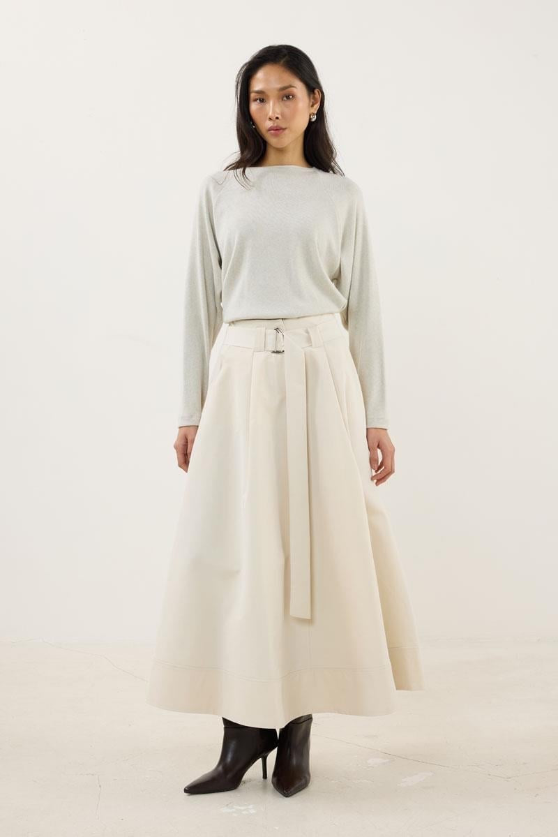Cream Panel Hem Belted Skirt