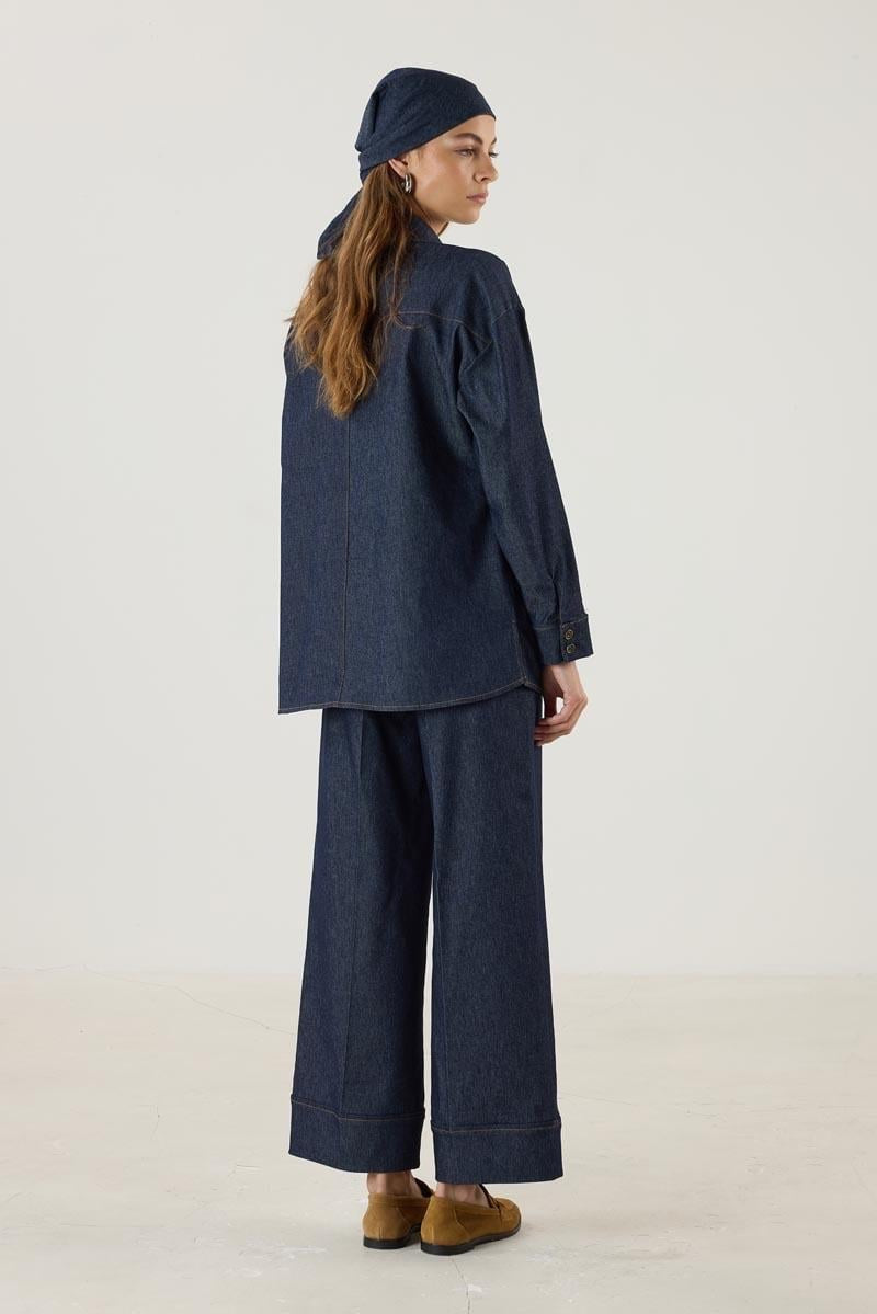 Dark Blue Denim Shirt with Pockets