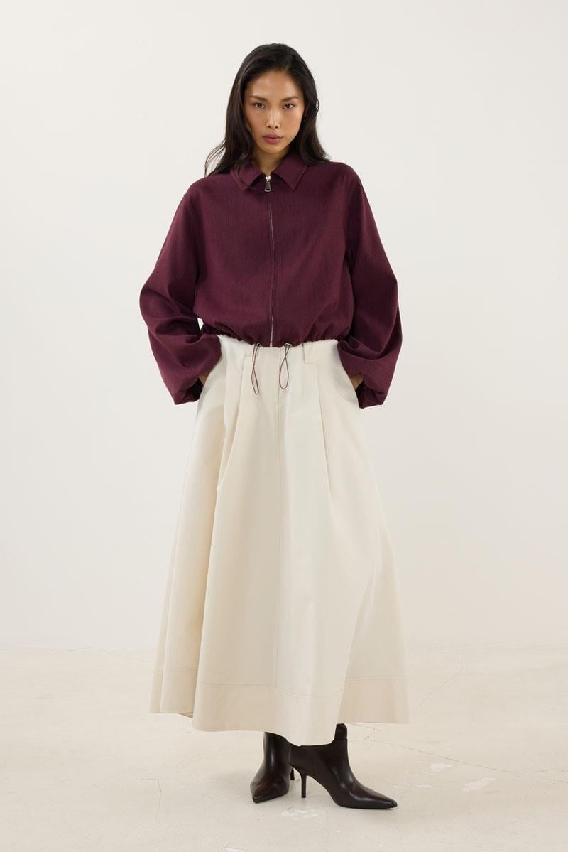 Burgundy Zippered Bomber Jacket