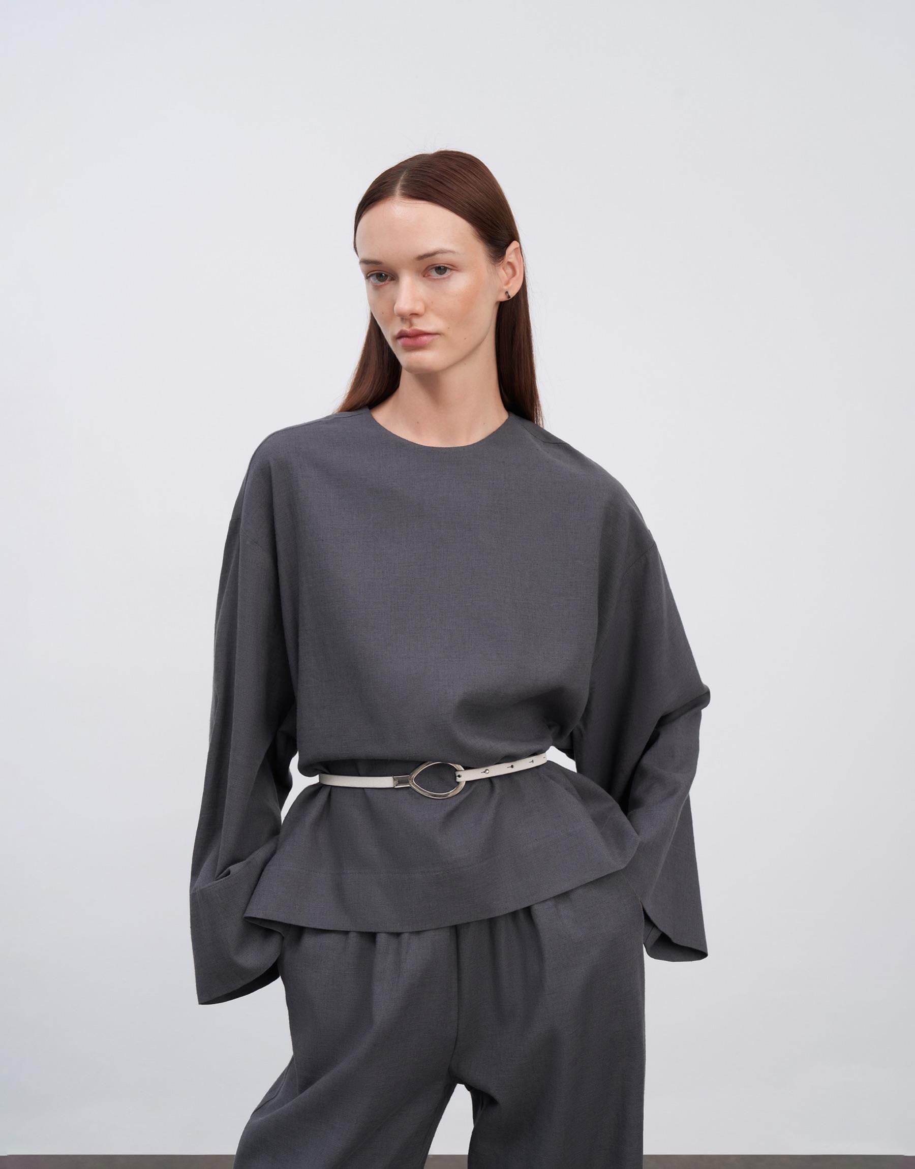 Kkdesign Linen Basic Blouse Anthracite Color
