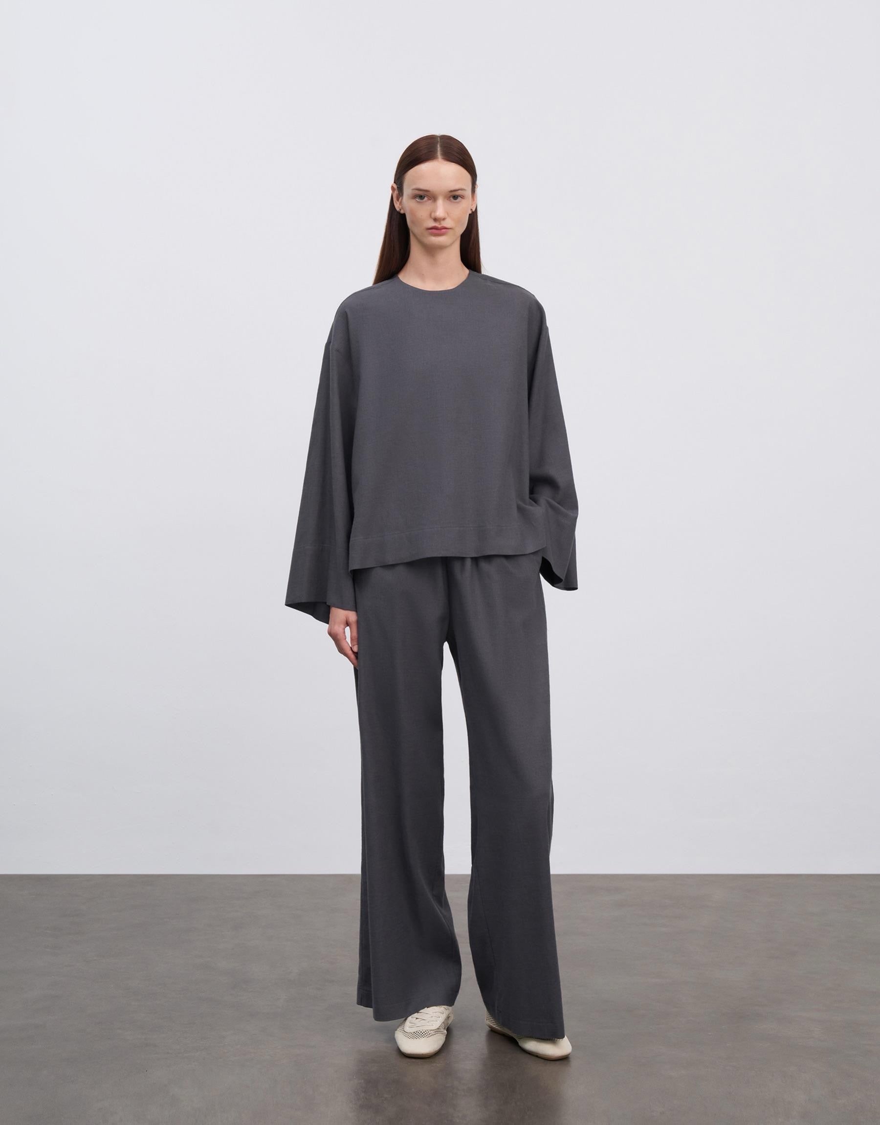 Kkdesign Linen Basic Blouse Anthracite Color