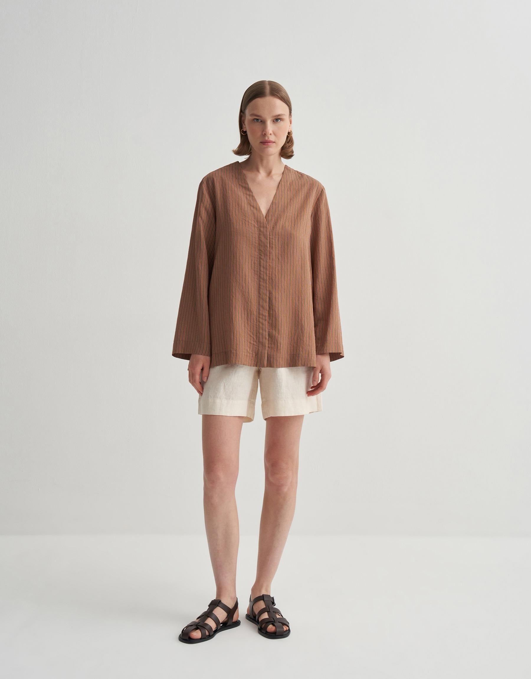 Kkdesign V Neck Button Down Shirt Orange
