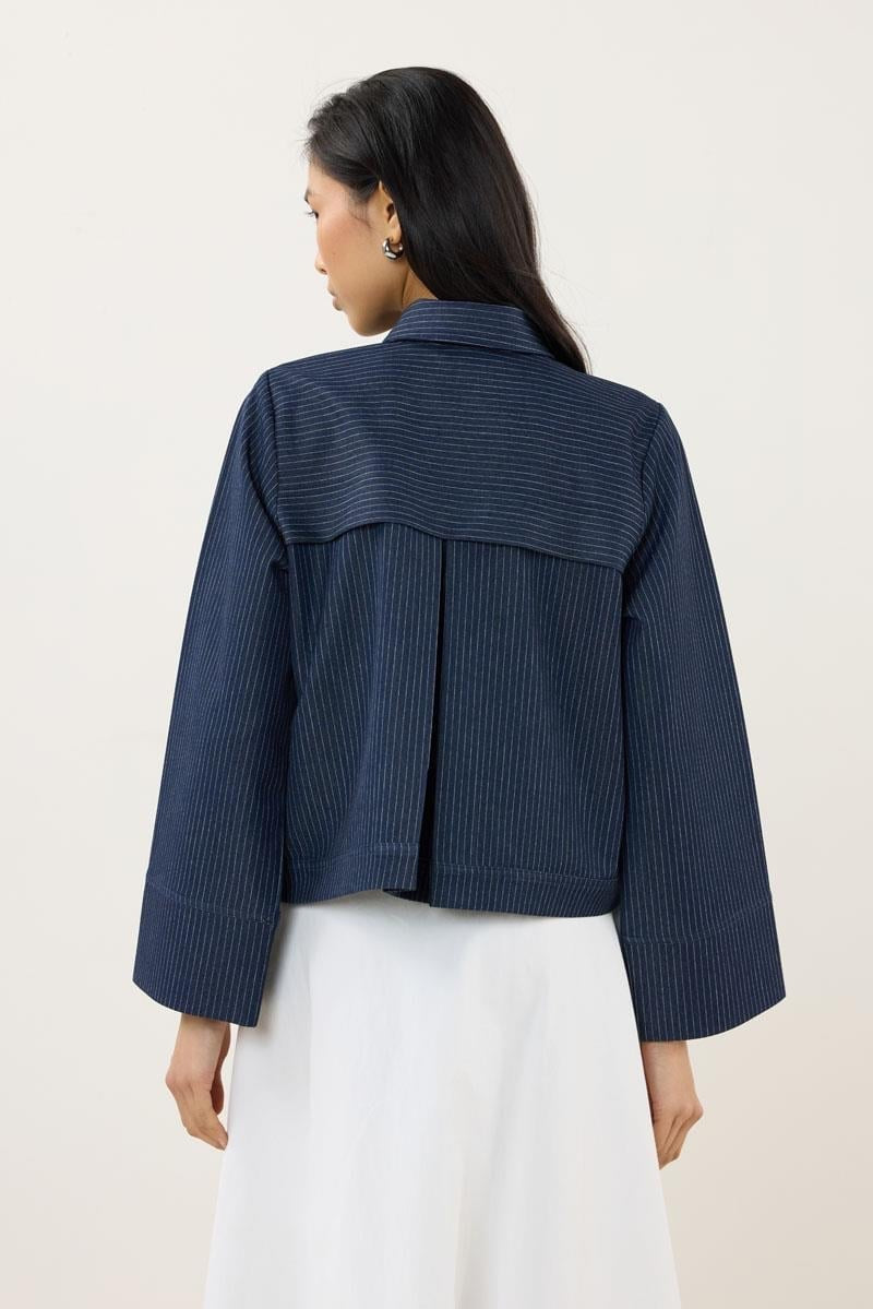 Dark Blue Striped Denim Jacket