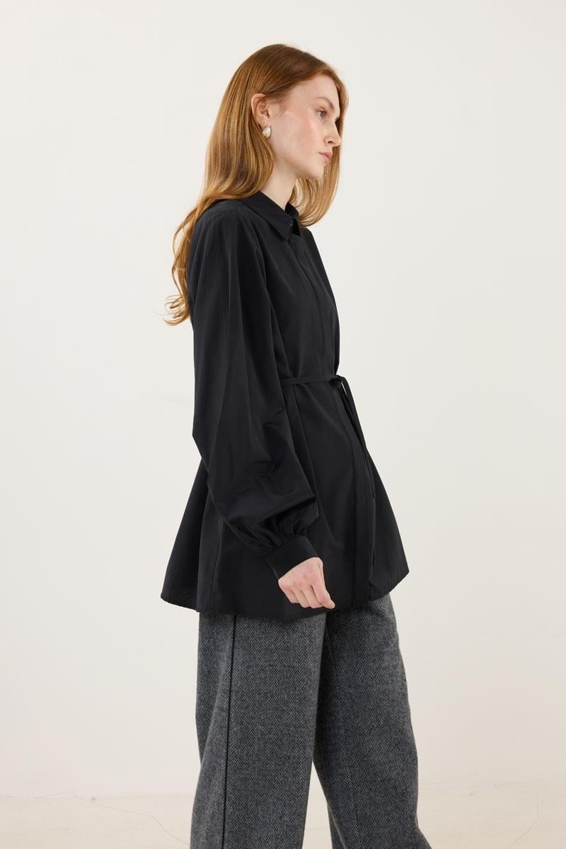 Black Shirt with Detachable Balloon Sleeves
