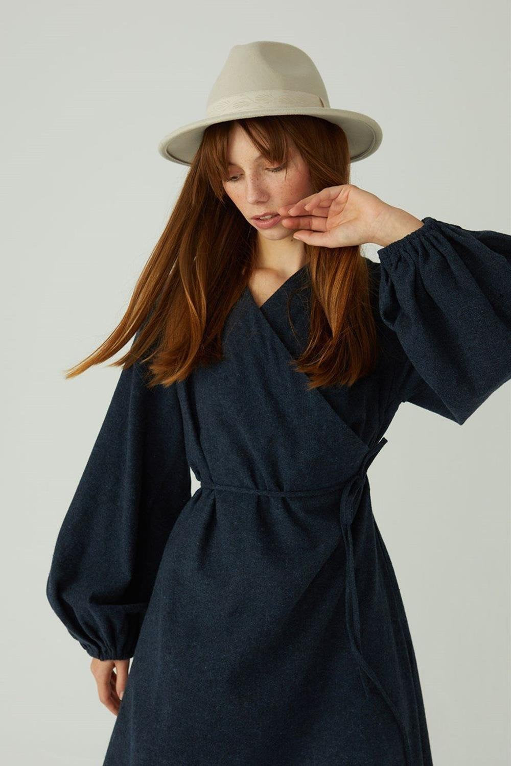 Wrap Wool Dress Navy