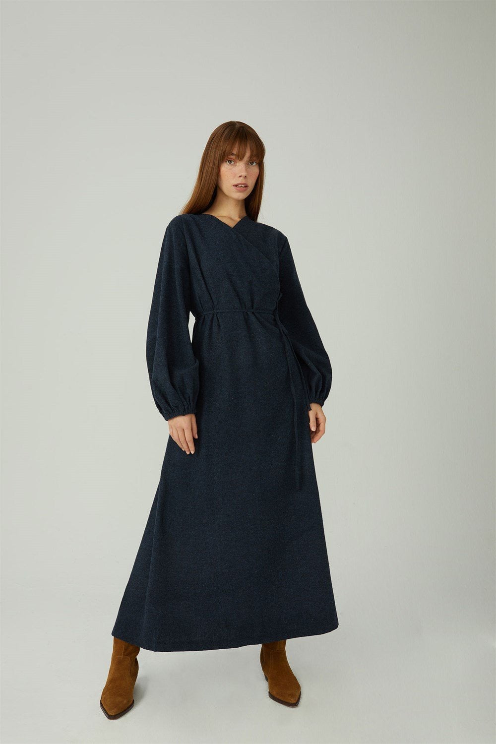 Wrap Wool Dress Navy