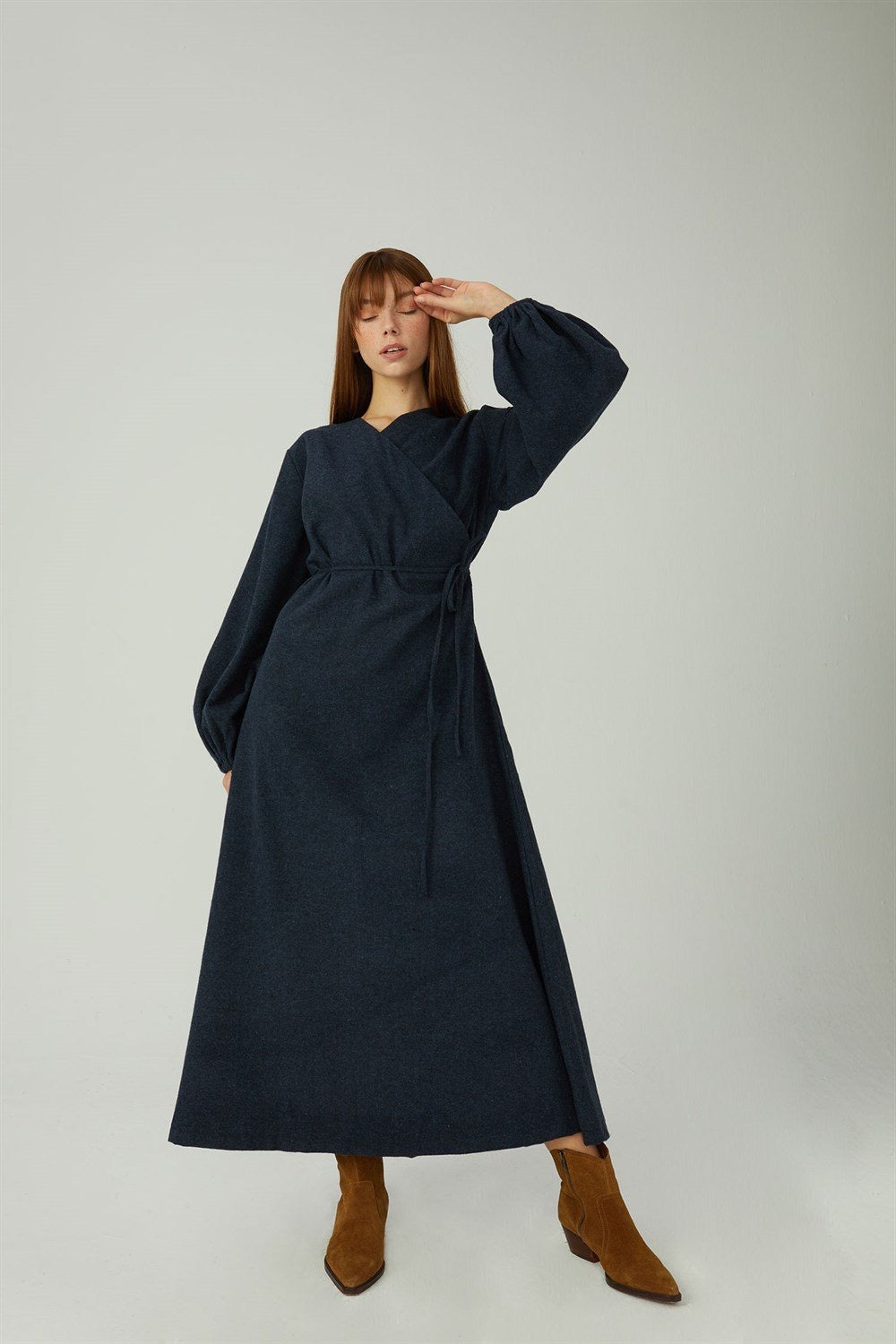 Wrap Wool Dress Navy