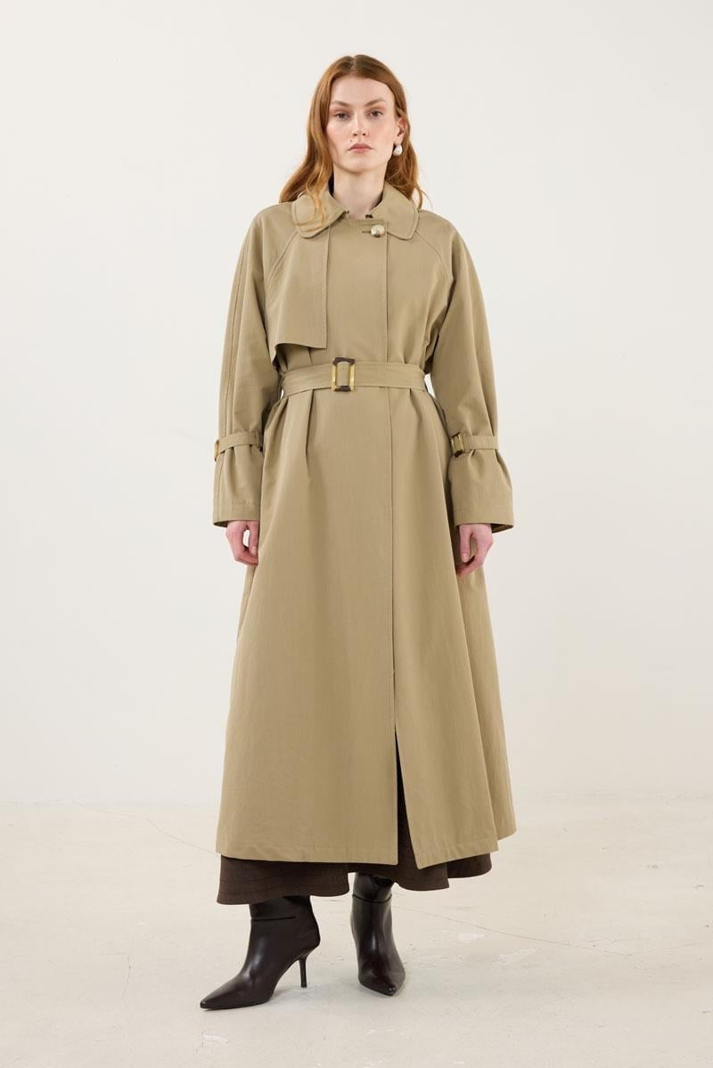 Trench Coat with Bone Buckle Khaki
