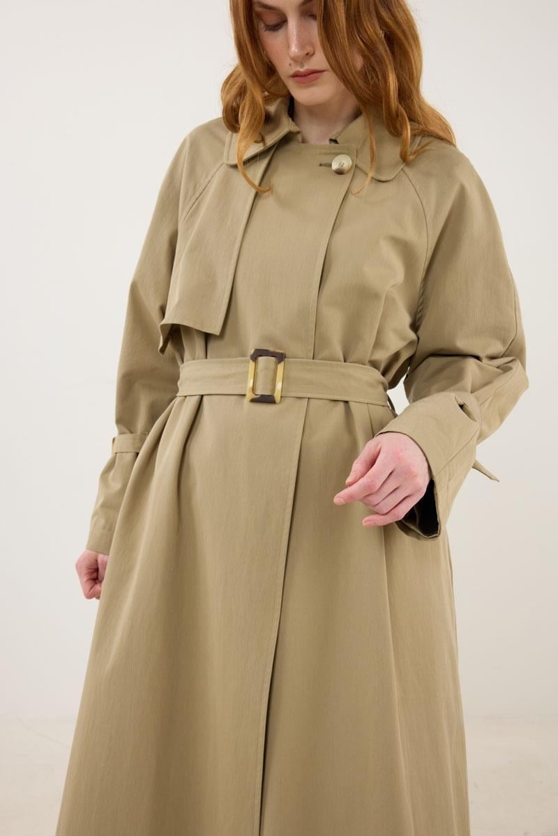 Trench Coat with Bone Buckle Khaki