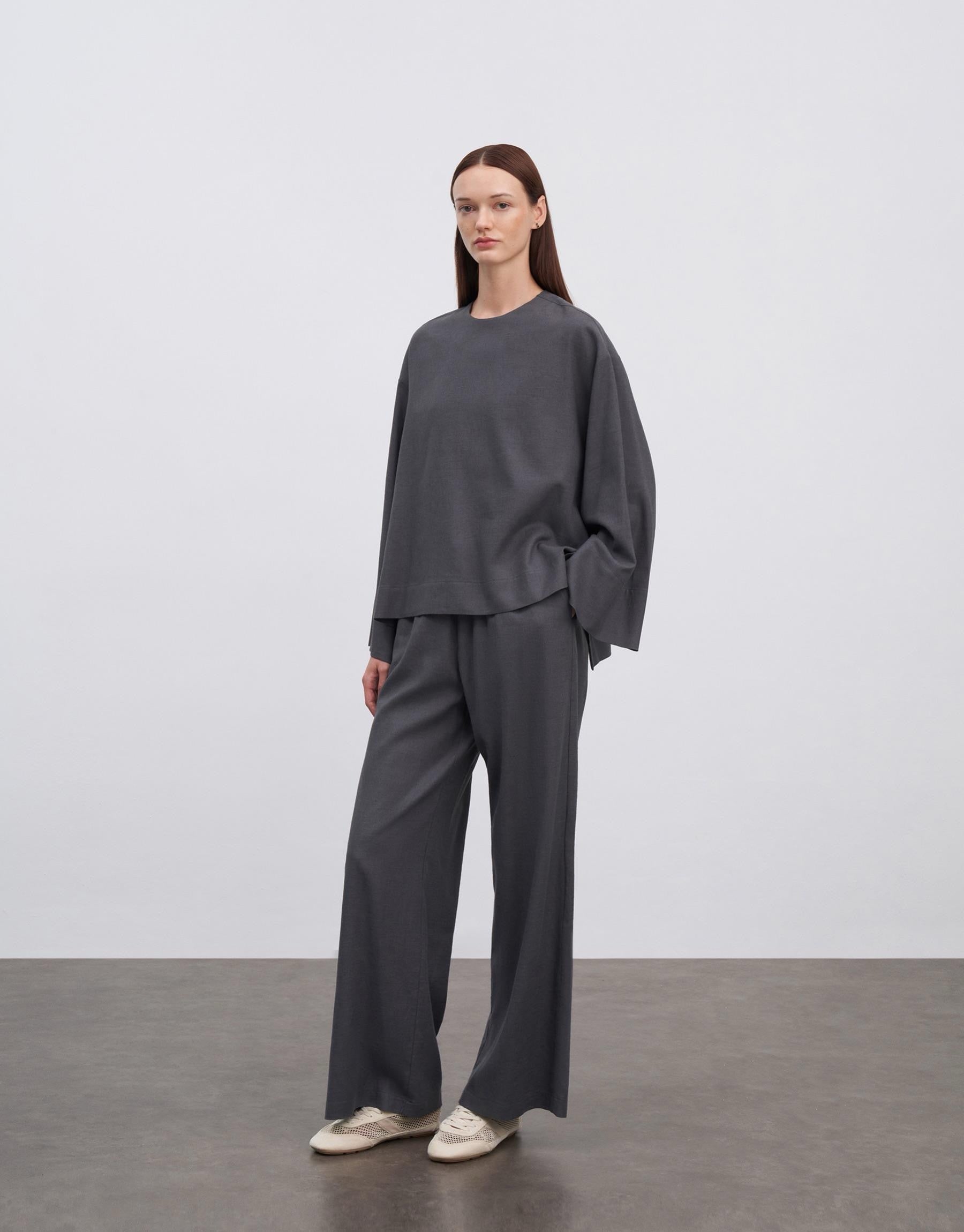 Kkdesign Linen Basic Blouse Anthracite Color