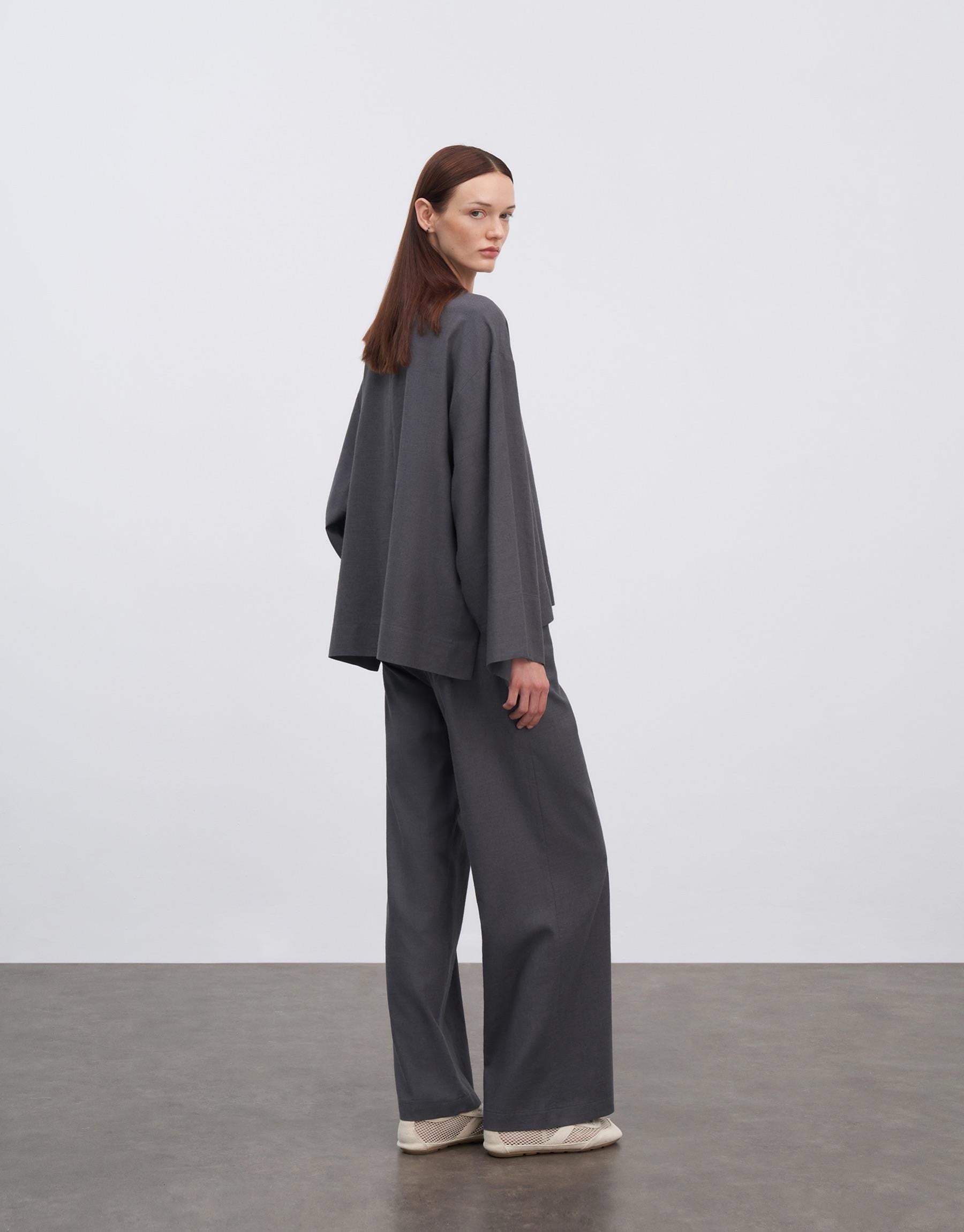 Kkdesign Linen Basic Blouse Anthracite Color