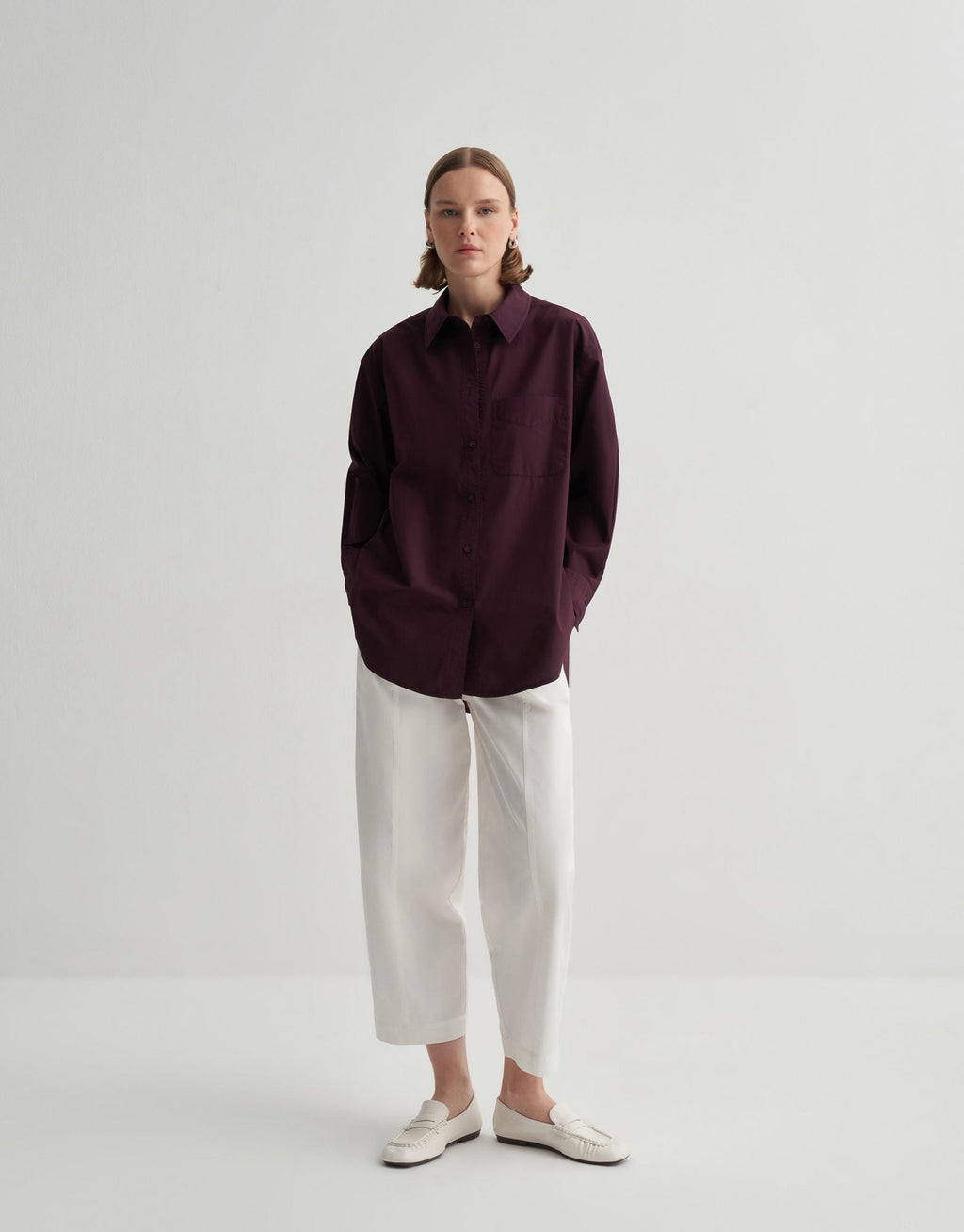 Kkdesign Slit Detailed Cotton Shirt Damson Color