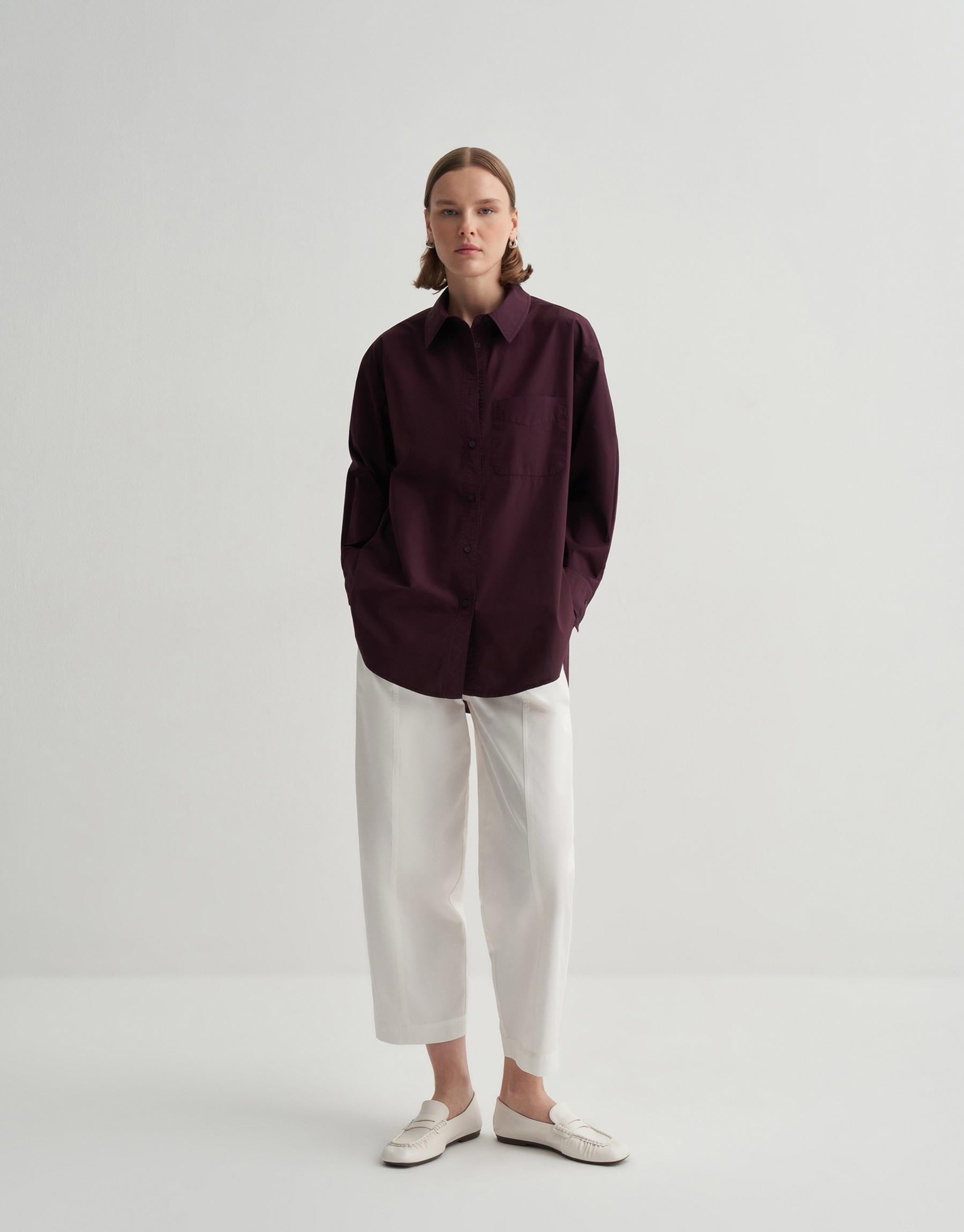 Kkdesign Slit Detailed Cotton Shirt Damson Color