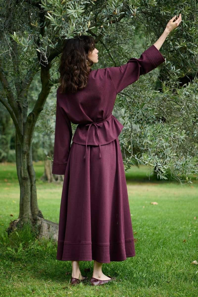 Burgundy Skirt with Stitch Detailing