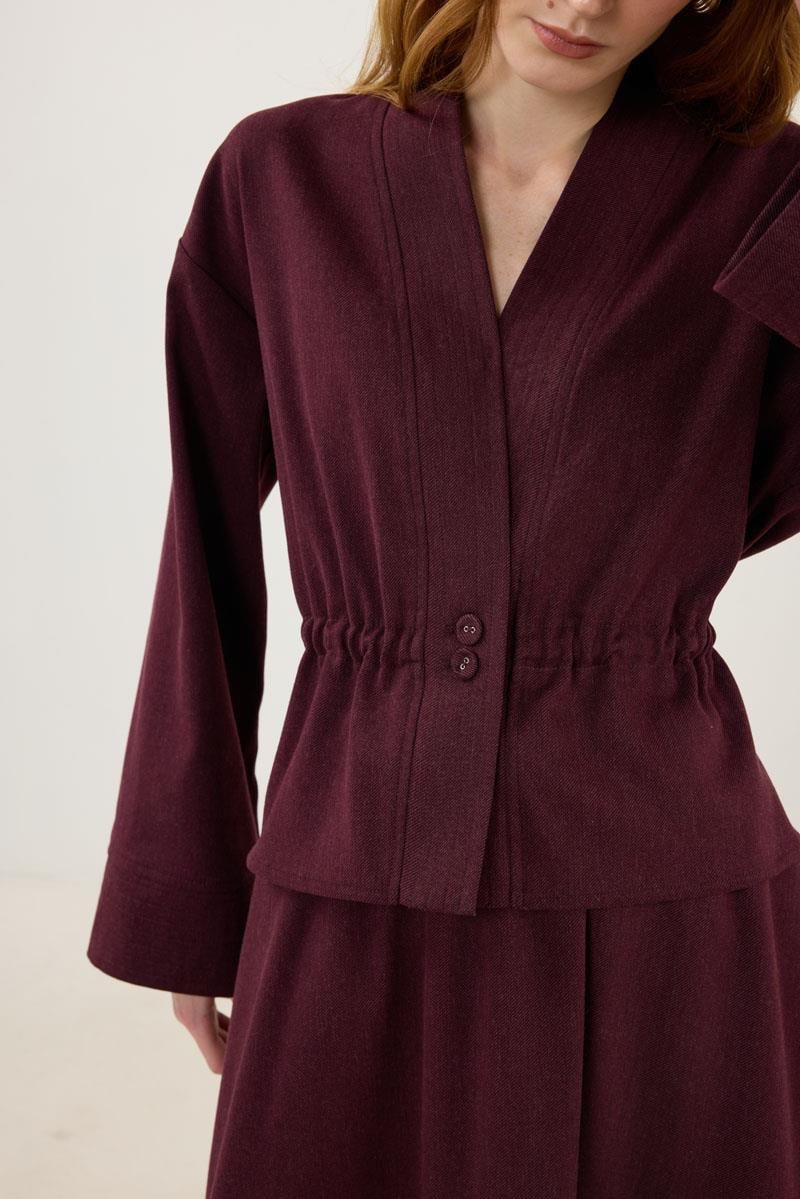 Burgundy Jacket with Stitch Detailing