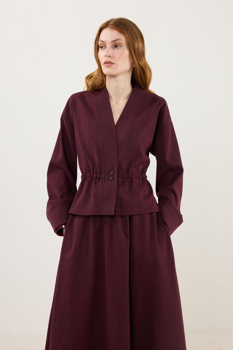 Burgundy Jacket with Stitch Detailing