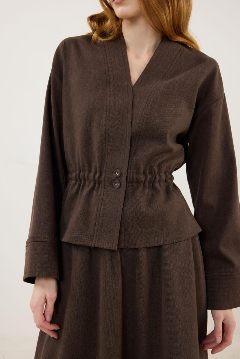 Dark Brown Jacket with Stitch Detailing