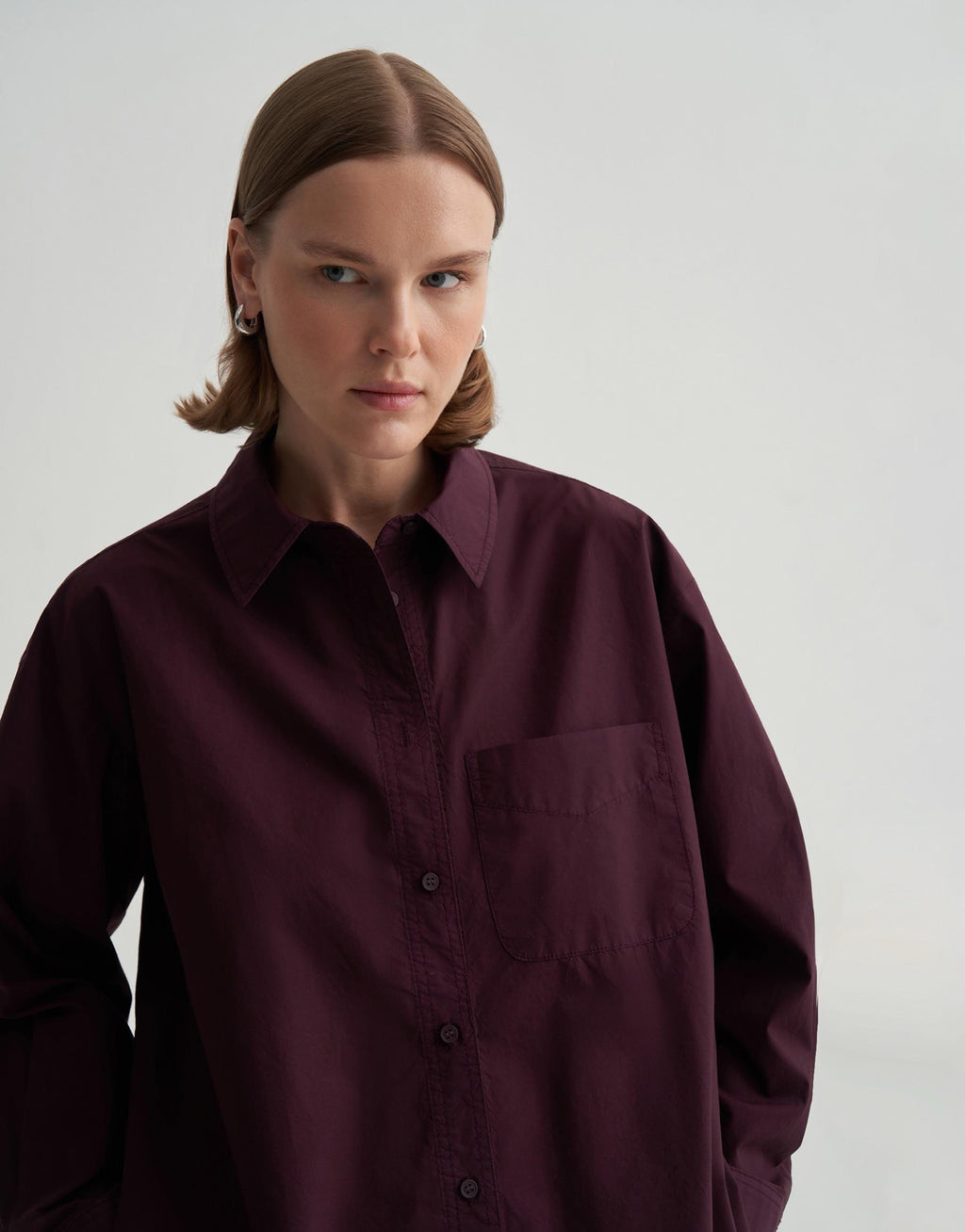 Kkdesign Slit Detailed Cotton Shirt Damson Color