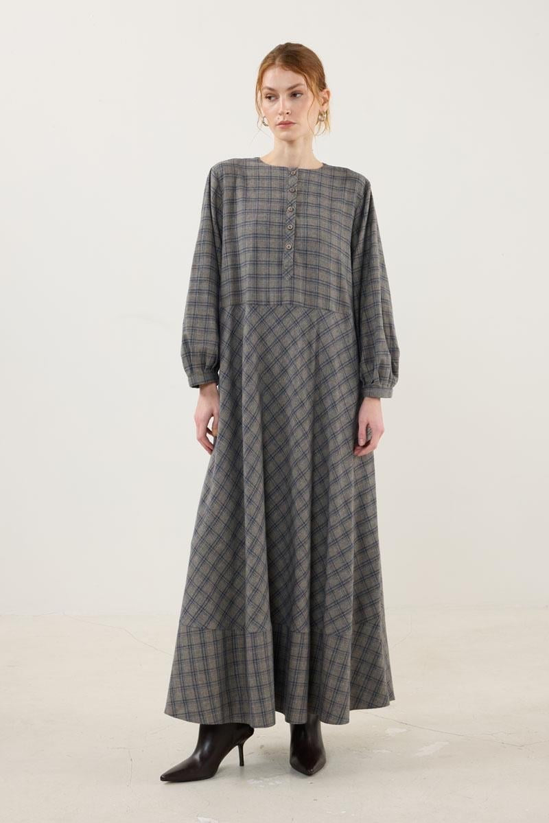 Beige Plaid Dress