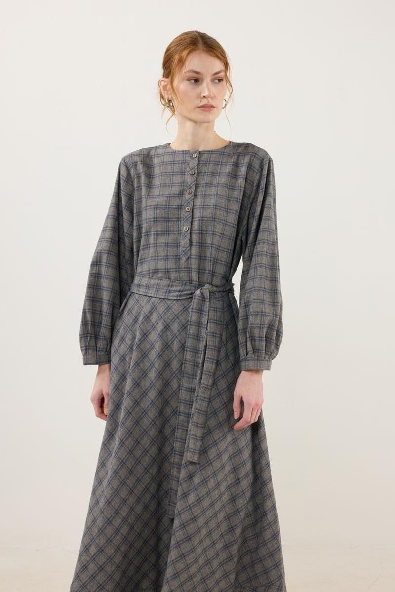 Beige Plaid Dress