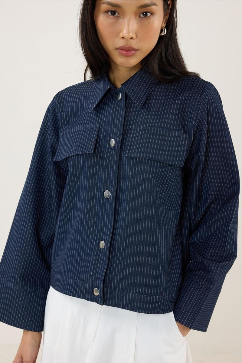 Dark Blue Striped Denim Jacket