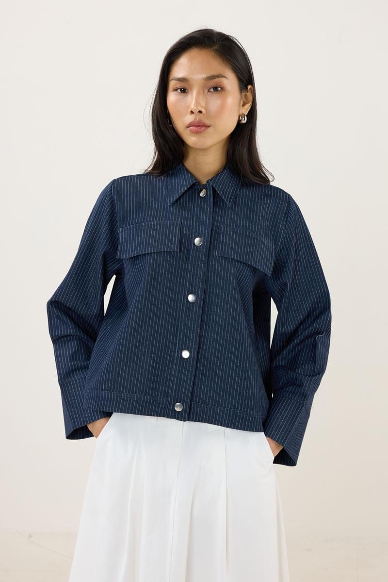 Dark Blue Striped Denim Jacket