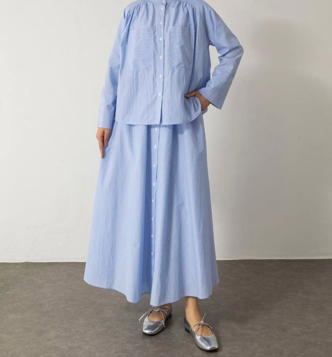 Set Skirt & Blouse Blue Striped