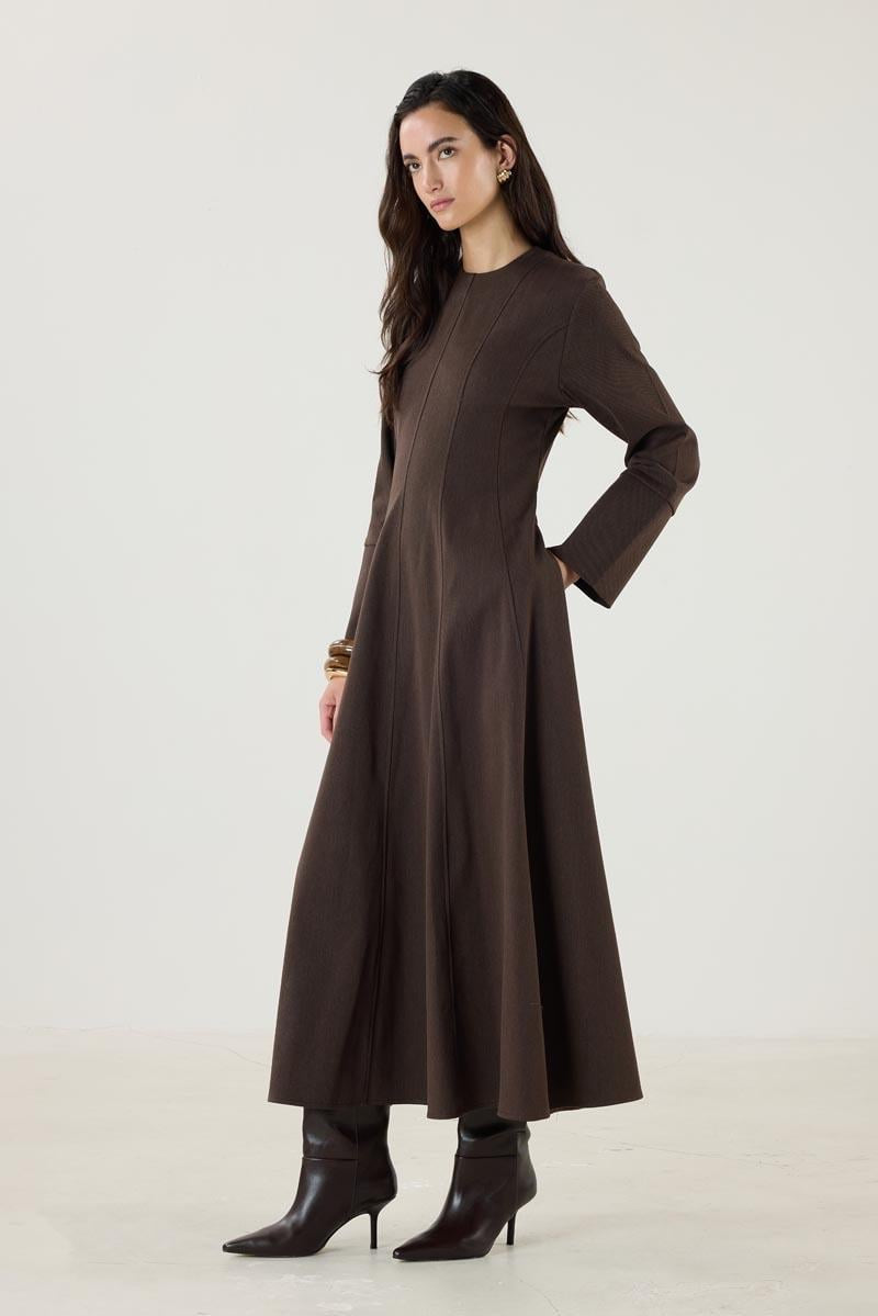 Dark Brown Flared Dress with Wide Cuffs