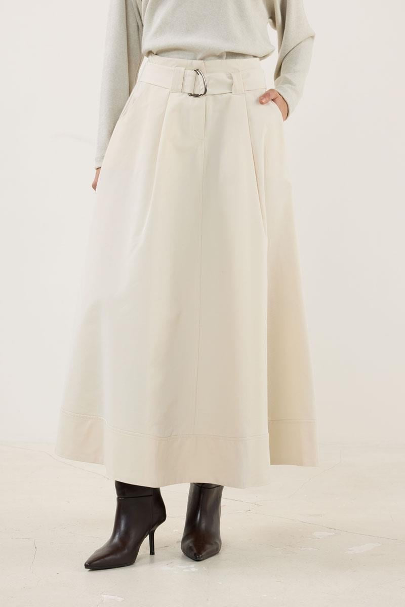 Cream Panel Hem Belted Skirt